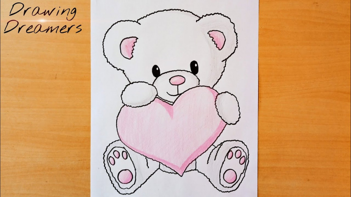 How to Draw A Teddy Bear Holding A Heart