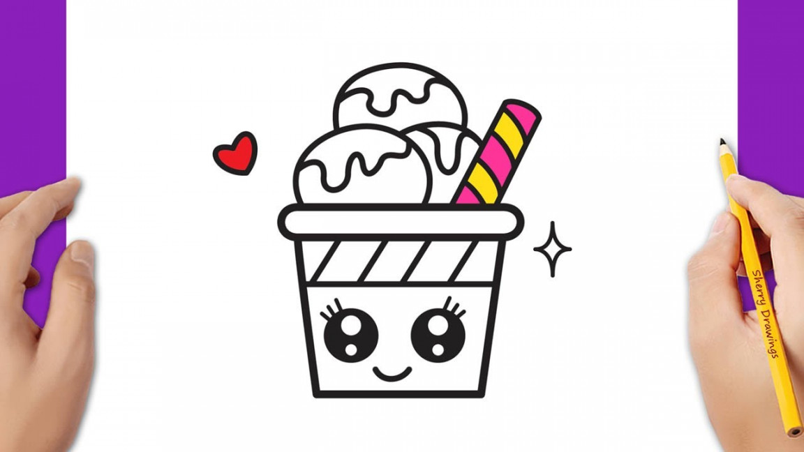 HOW TO DRAW AN ICE CREAM CUP KAWAII