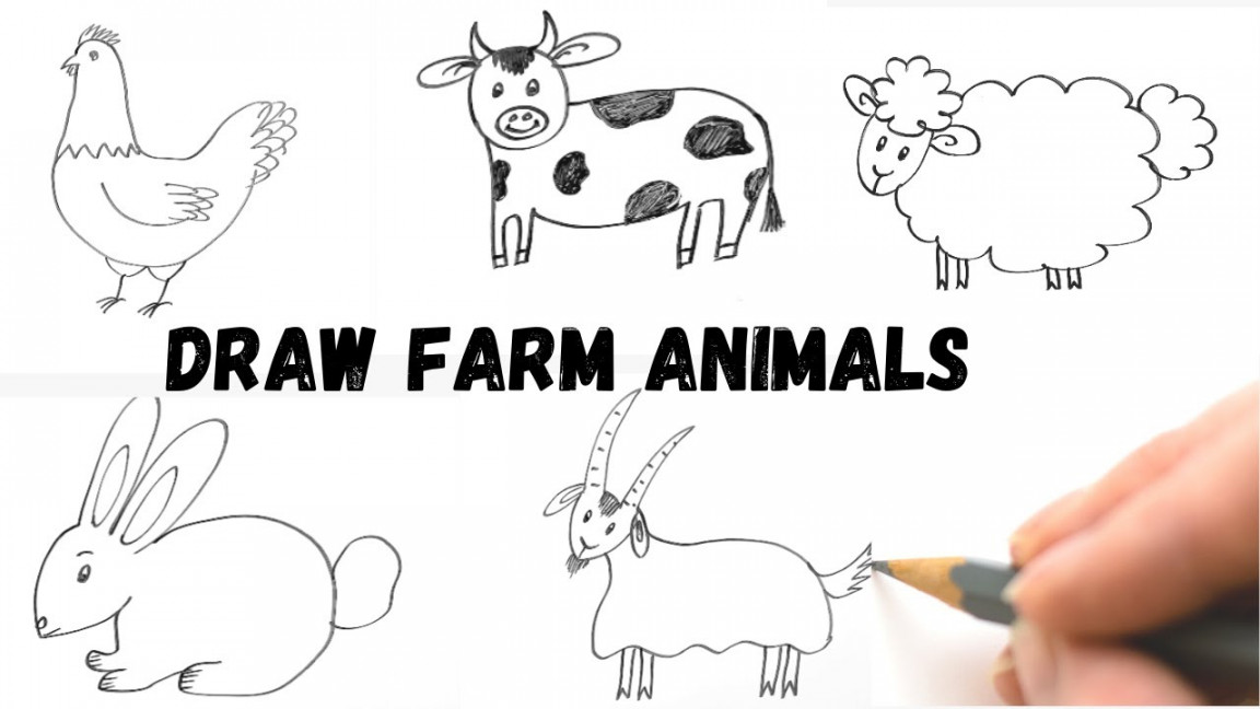 How to draw animals  Follow along drawing for kids  Farm animal drawing