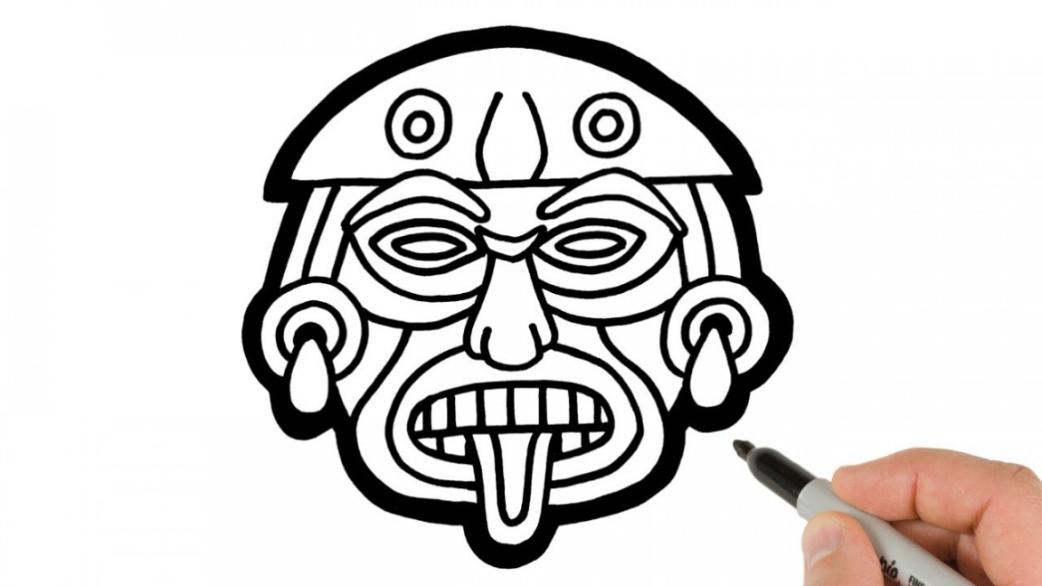 How to Draw Aztec Mask  Native Americans Mask Drawing