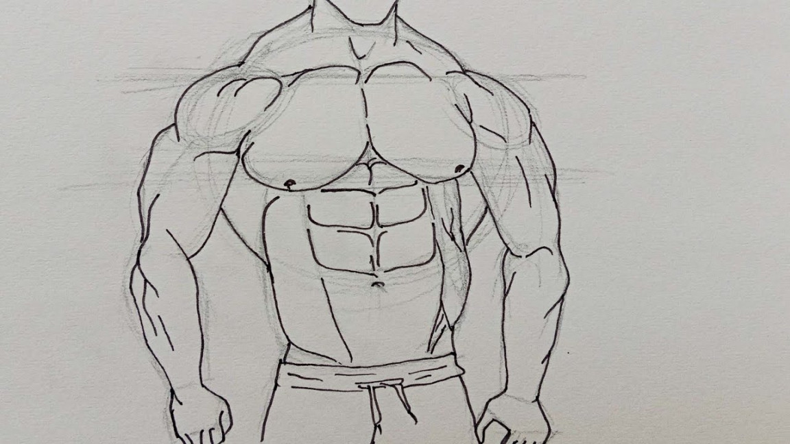 How to draw bodybuilder step by step