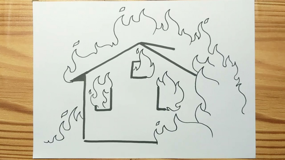 How to draw BURNING HOUSE EASY