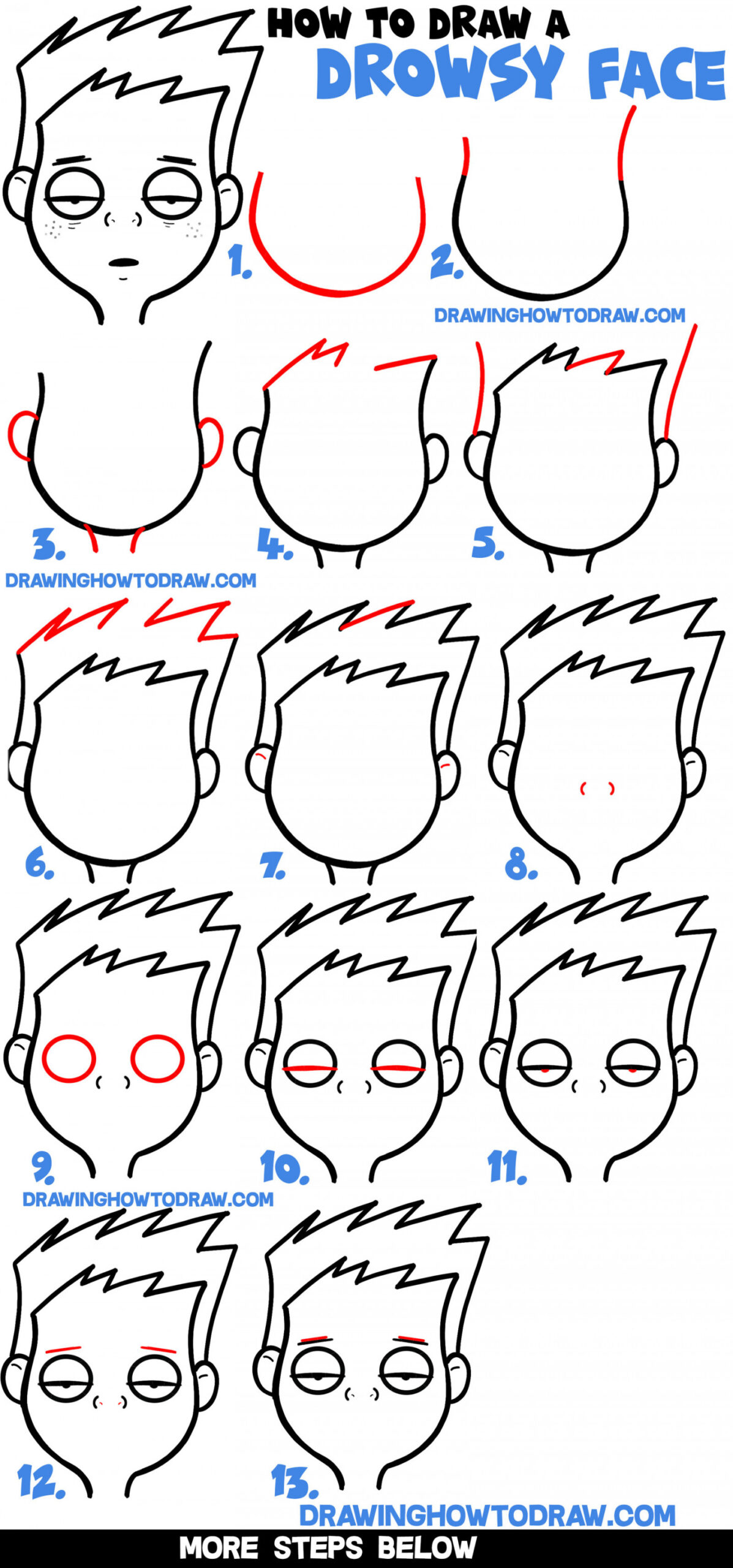 How to Draw Cartoon Facial Expressions : Drowsy, Tired, Feeling