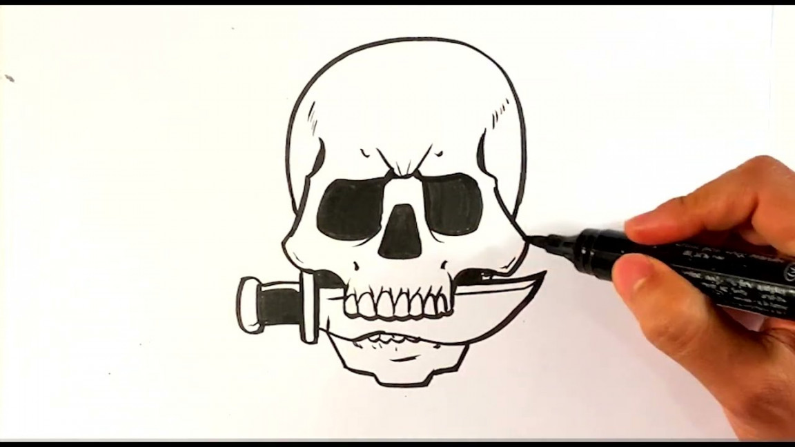 How to Draw COOL Skull with Knife - Draw Tattoo Art