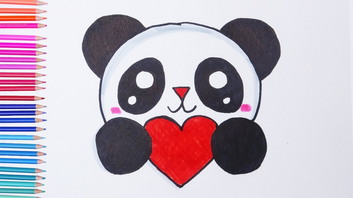 How to draw cute PANDA with heart  Easy drawings