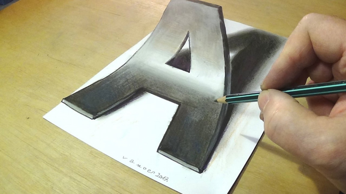 How to Draw D Letter A - Drawing Letter A with Pencil