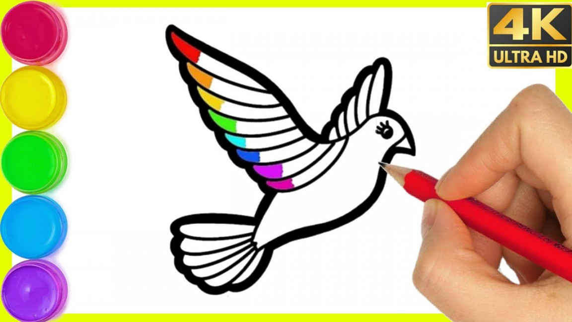 How to draw flying rainbow bird