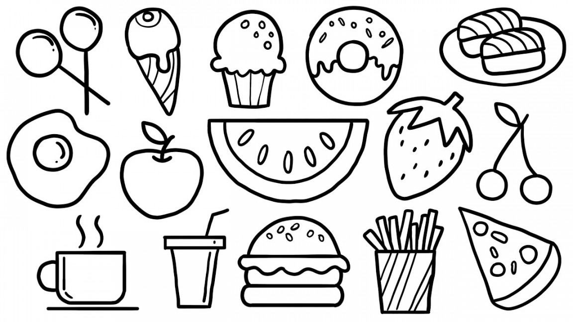 How to Draw Food items - Healthy v Unhealthy, fruits drawing, ice cream  drawing, junk food drawing