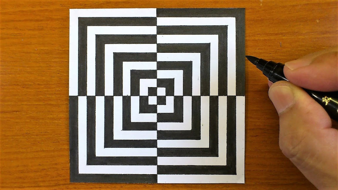 How To Draw Geometric Optical Illusion Art - D Trick Art on paper tutorial