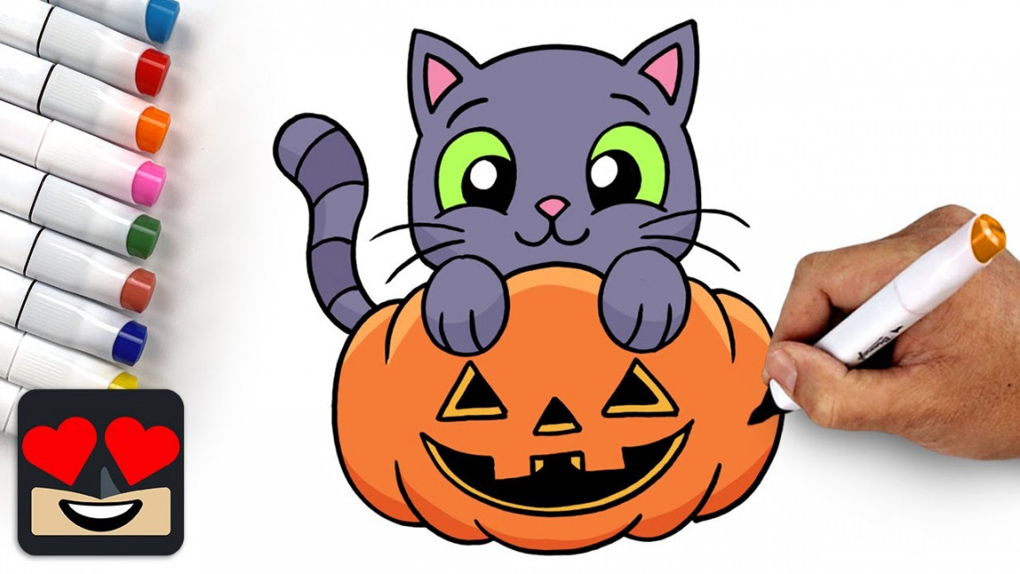 How To Draw Halloween Pumpkin Cat