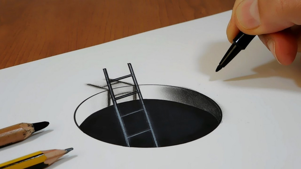 How to Draw Ladder in the Circle Hole D Trick Art on Paper