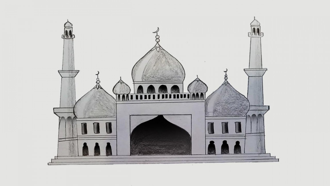 How to draw Mosque step by step