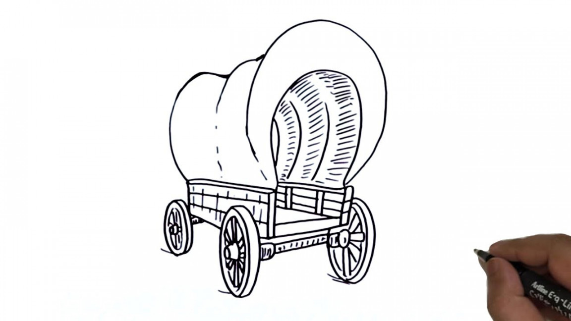 How to draw old Covered Wagon ./ Old Covered Wagon line drawing.