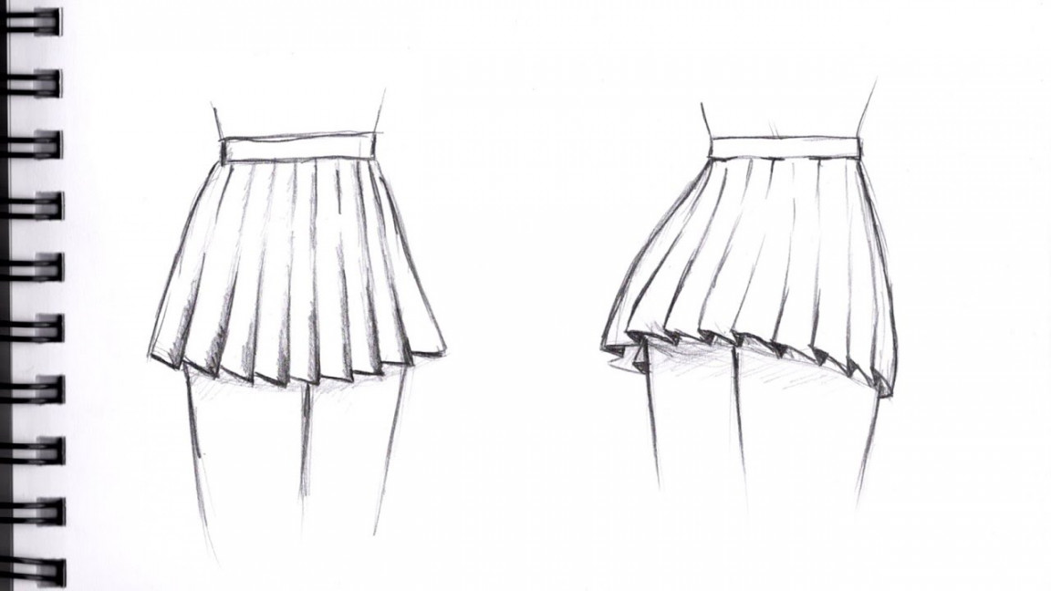 HOW TO DRAW PLEATED SKIRT ON A BODY FRONT AND BACK. Step by Step Pencil  Drawing Tutorial