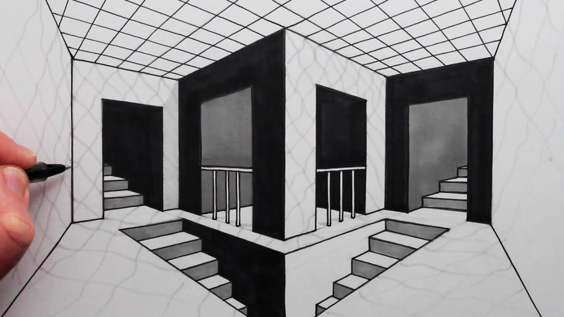 How to Draw -Point Perspective: Draw a Room and Stairs