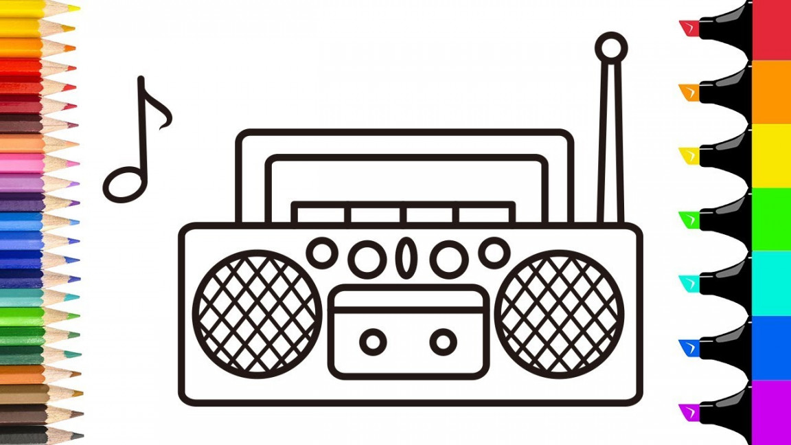 How to draw Radio and music note step by step for kids