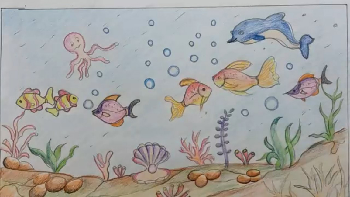 how to draw scenery of under the sea/under the sea draw and coloring