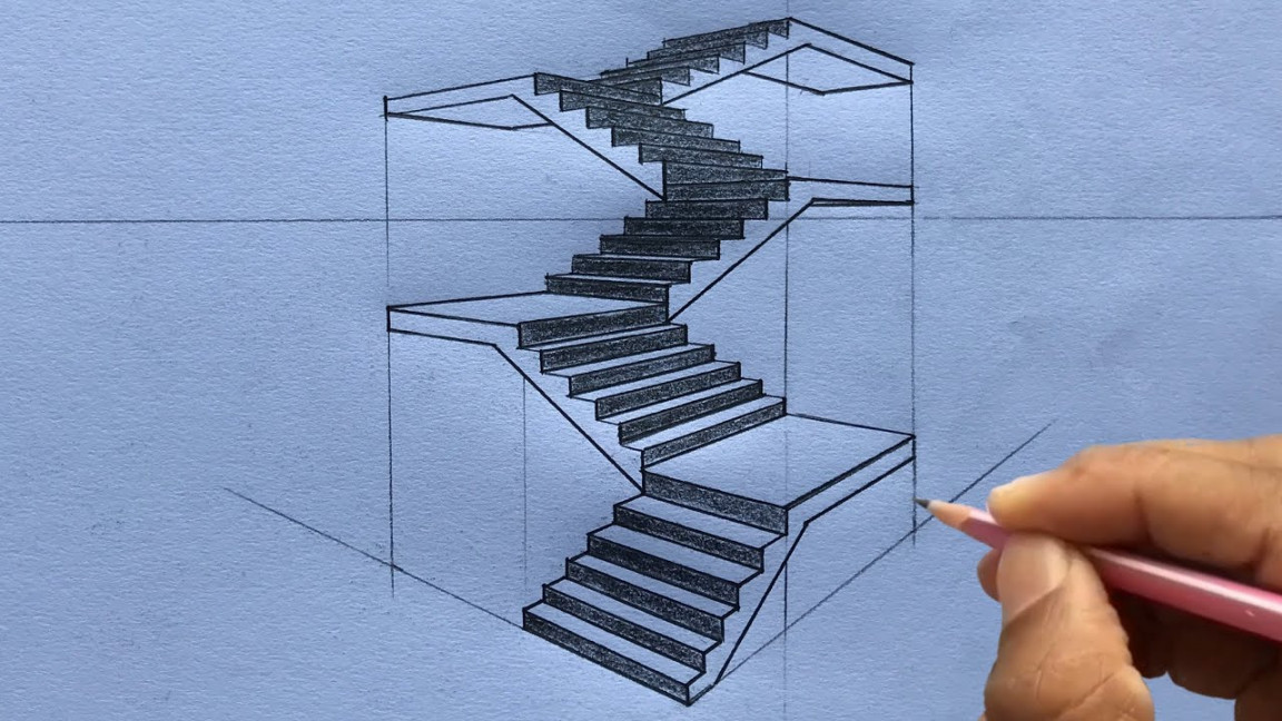 How to Draw Staircase in Two-Point Perspective Step by Steps