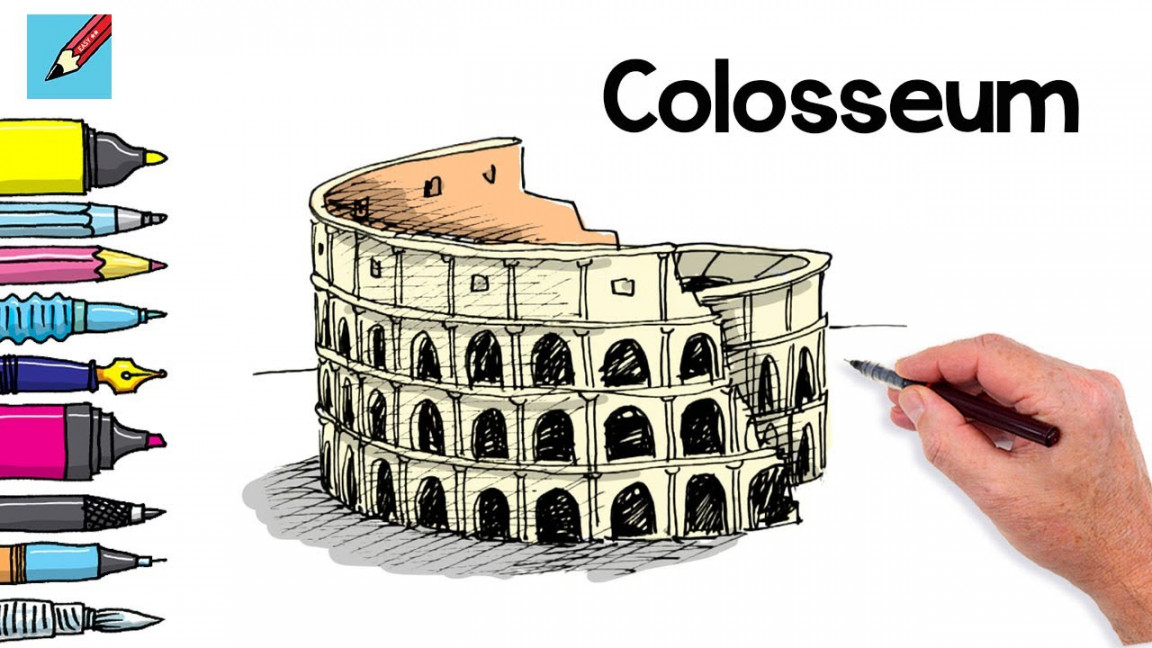 How to draw the Colosseum Real Easy - Step by Step with Easy - Spoken  Instructions