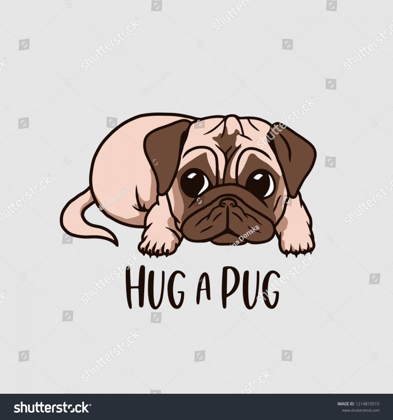 Hug Pug Cute Cartoon Style Drawing: Stock-Vektorgrafik (Lizenzfrei