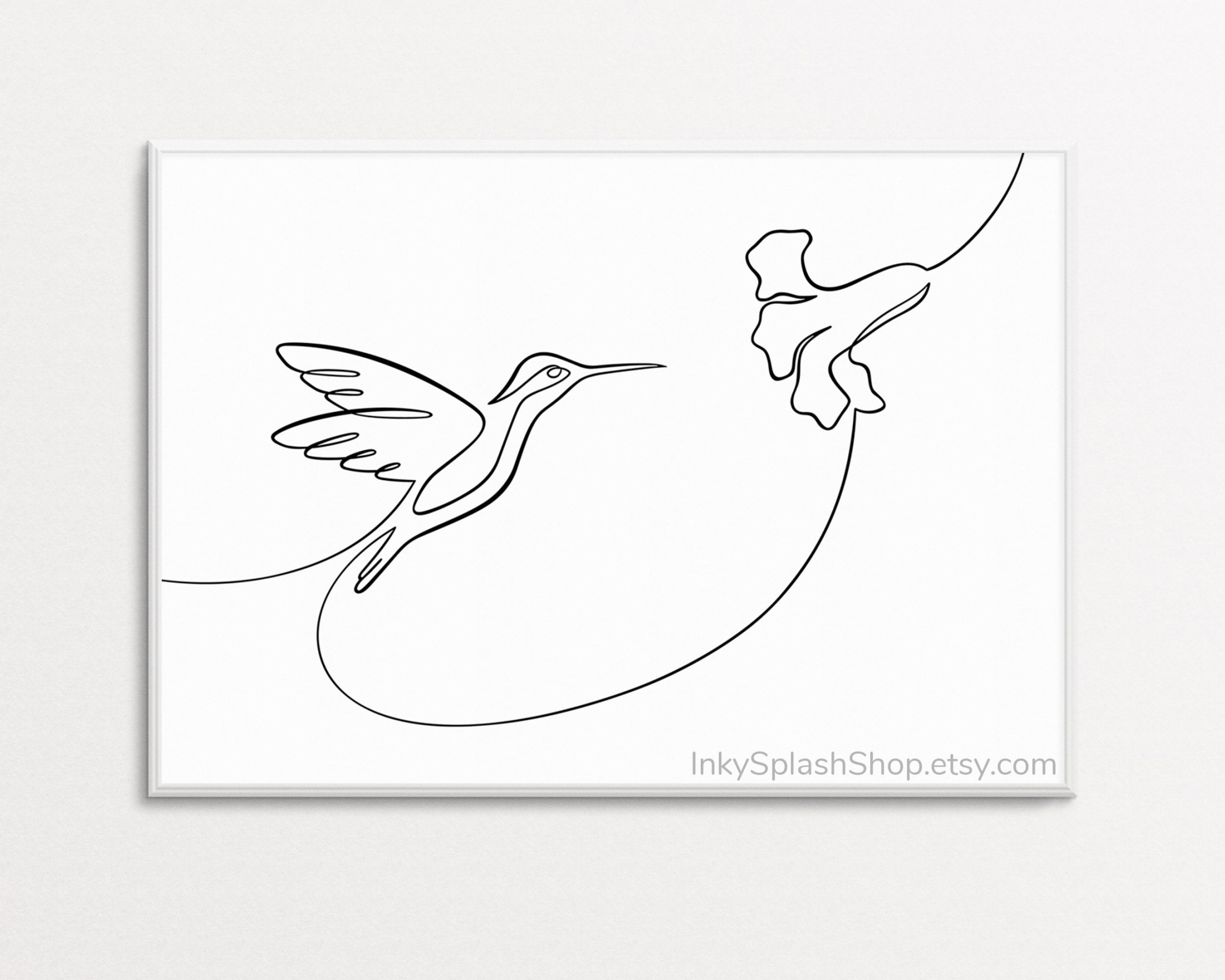 Hummingbird and Flower One Line Drawing Minimalist Printable Art