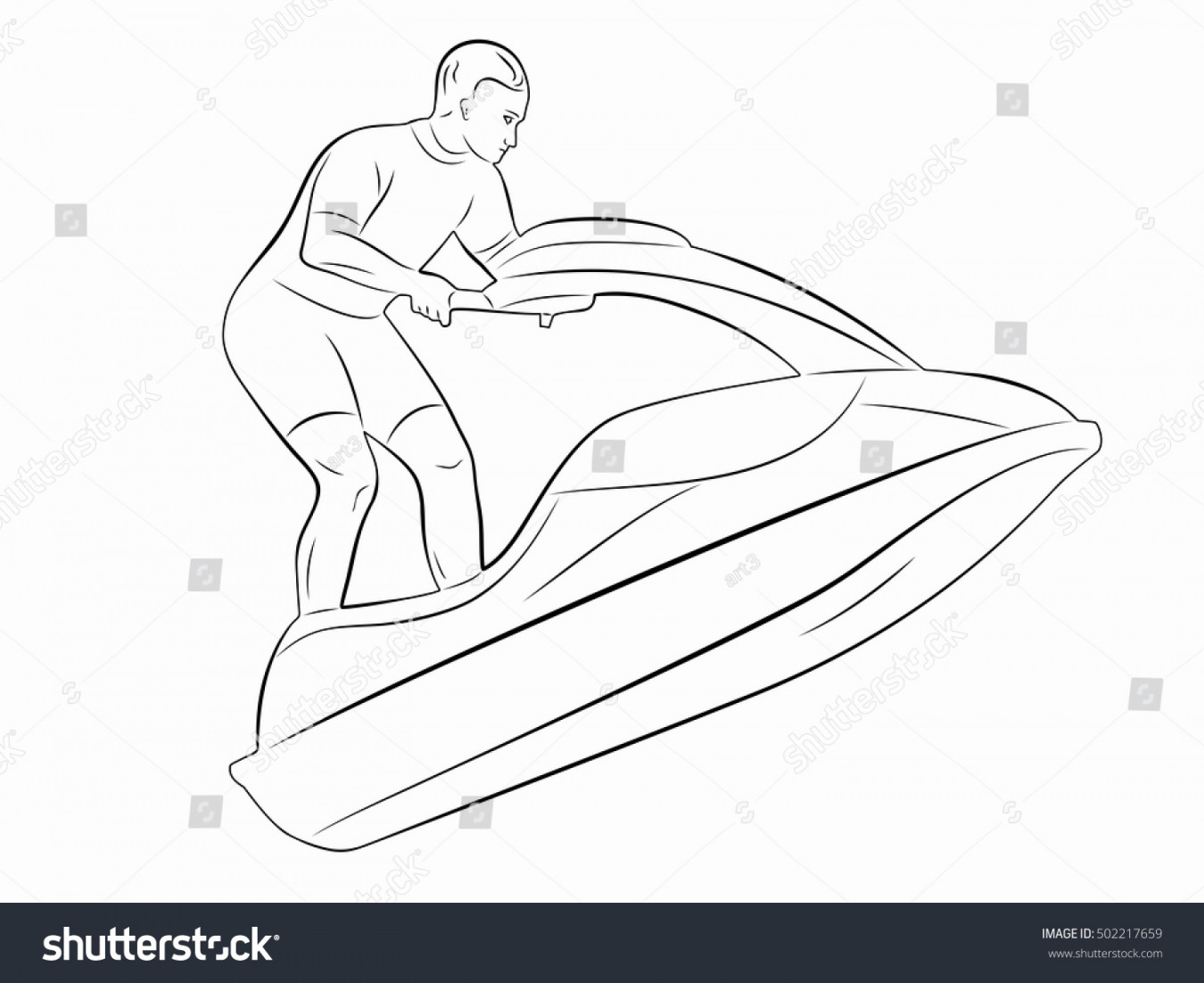 Illustration Jet Ski Rider Black White: Stock-Vektorgrafik