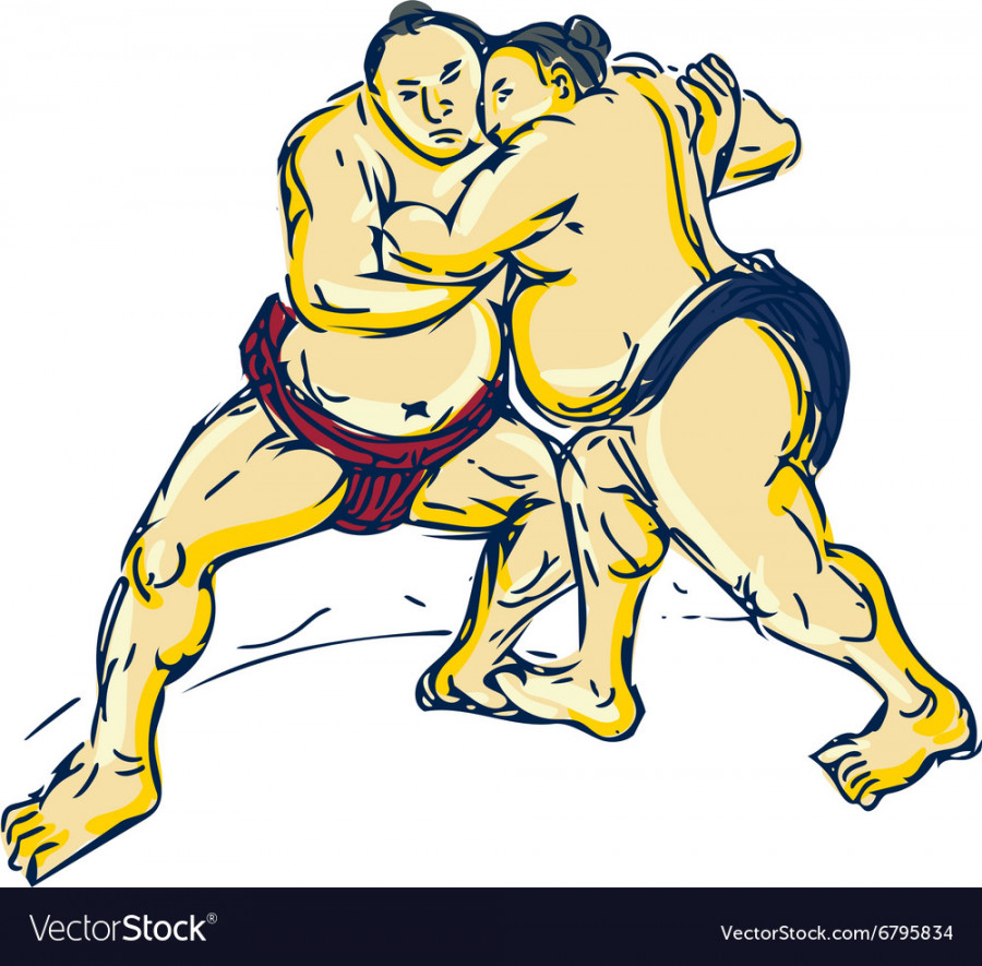 Japanese sumo wrestler wrestling drawing Vector Image