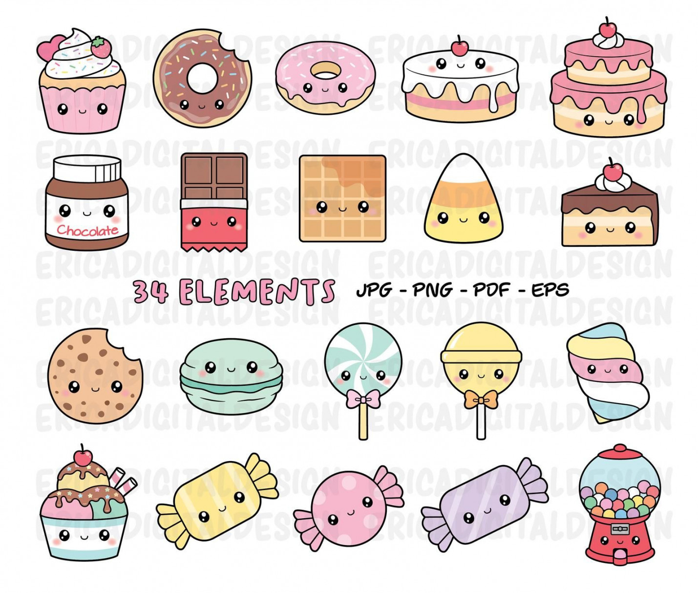 Kawaii Sweets Clipart Cute Sweet Candy Clipart Food Cake Donut