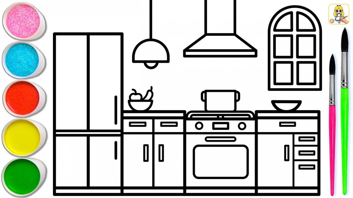 KITCHEN DRAWING Easy 🍴👩‍🍳🍽🍛  STEP BY STEP DRAWING