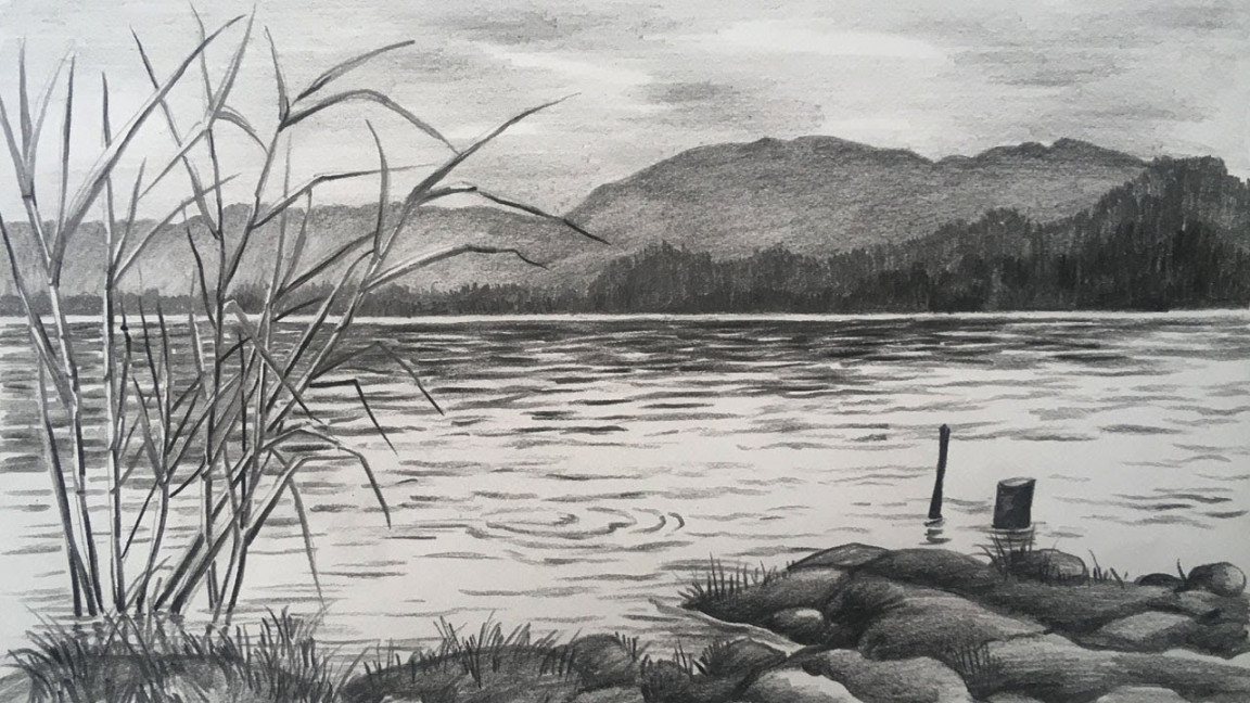 Landscape drawing in pencil  scenery pencil sketch  pencil art