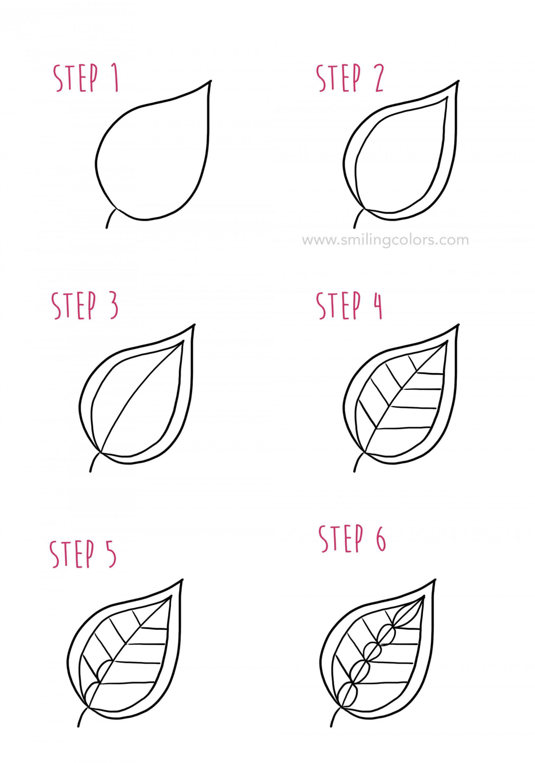 Leaf Drawing Step by Step Tutorials - Smiling Colors