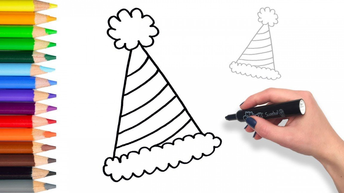 Learn How to draw Party Hat  Teach Drawing for Kids and Toddlers