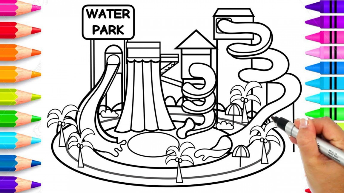 Learn to Draw a Waterpark Step by Step for Kids  How to Draw a Swimming  Pool with Slides