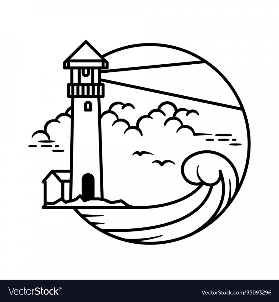 Lighthouse coloring line art doodle Royalty Free Vector