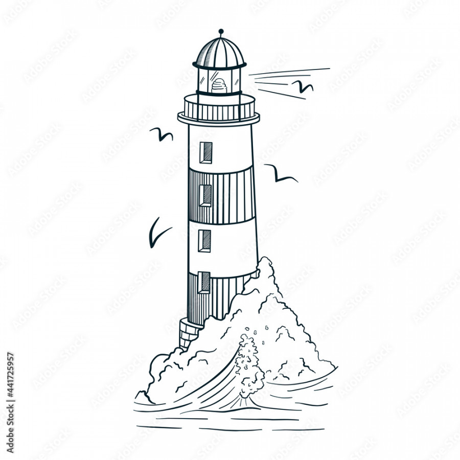 Line Art Lighthouse Engraving Style Vector Illustration