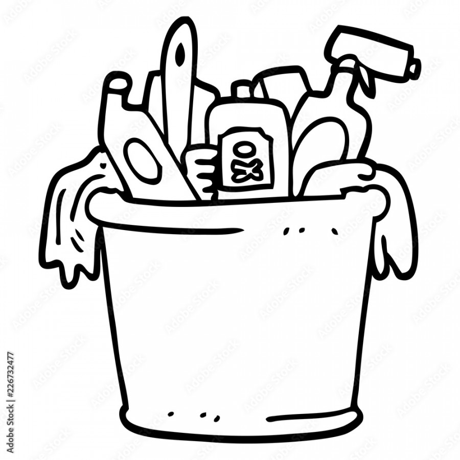 line drawing cartoon house cleaning products Stock-Vektorgrafik