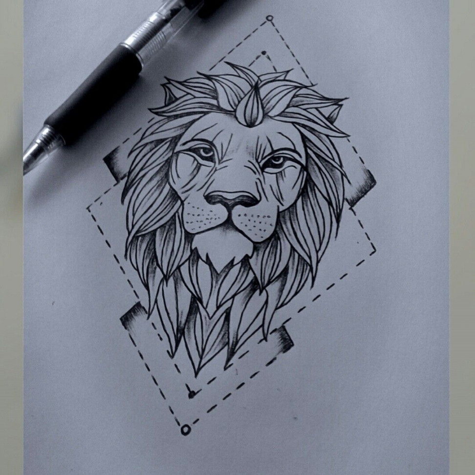 Lion drawing  Lion tattoo, Geometric lion, Lion drawing