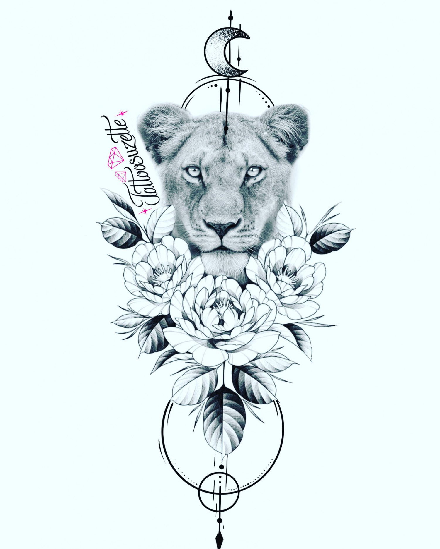 Lion flower tattoo desig