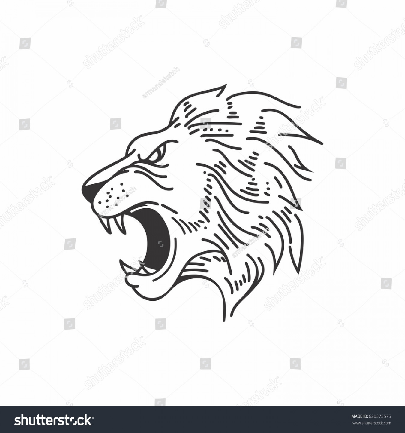 Lion Head Line Drawing Style: Stock-Vektorgrafik (Lizenzfrei