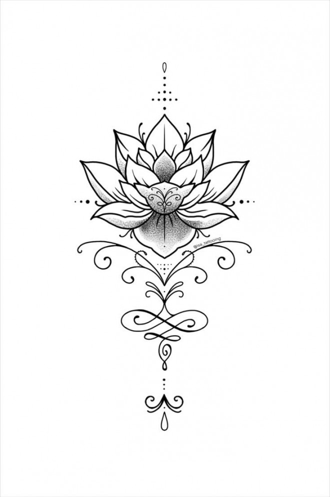 Lotus flower ornament with many details and ornaments  Unalome