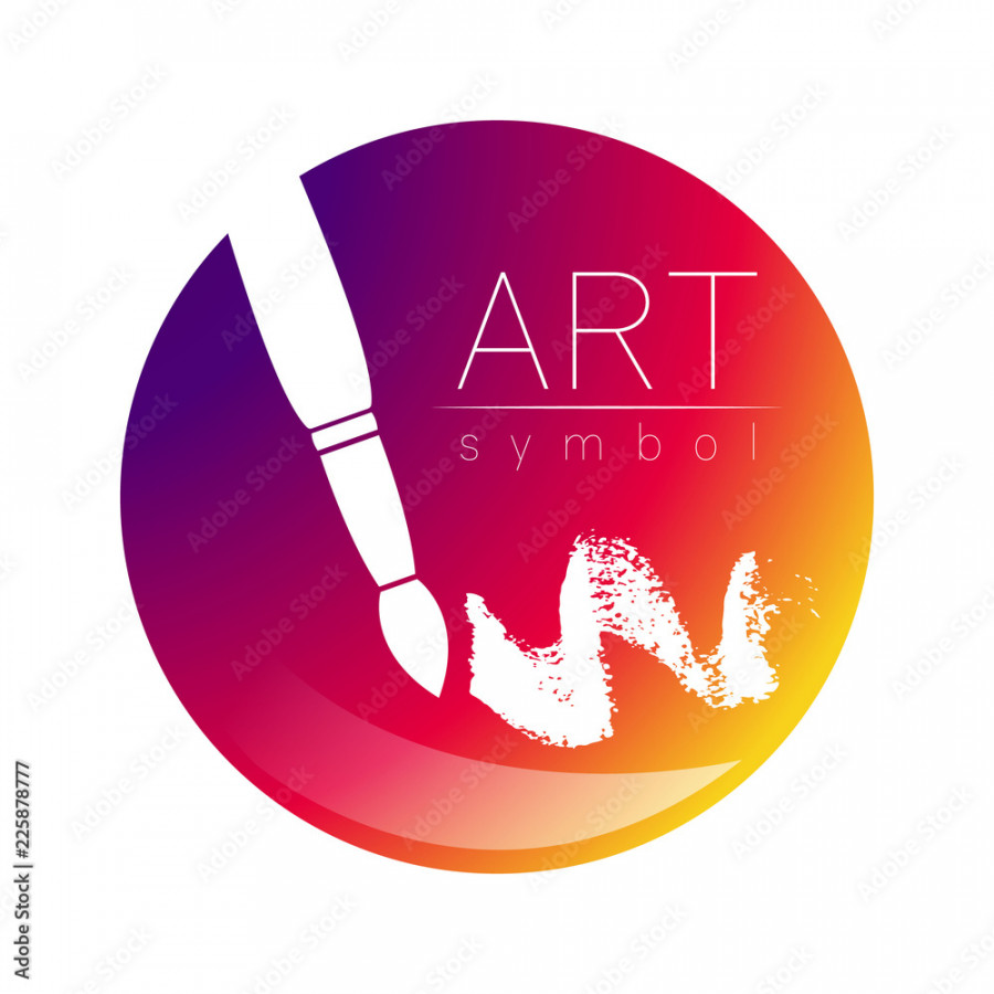 Modern Logo Sign of drawing Art. Paint Brush in a circle