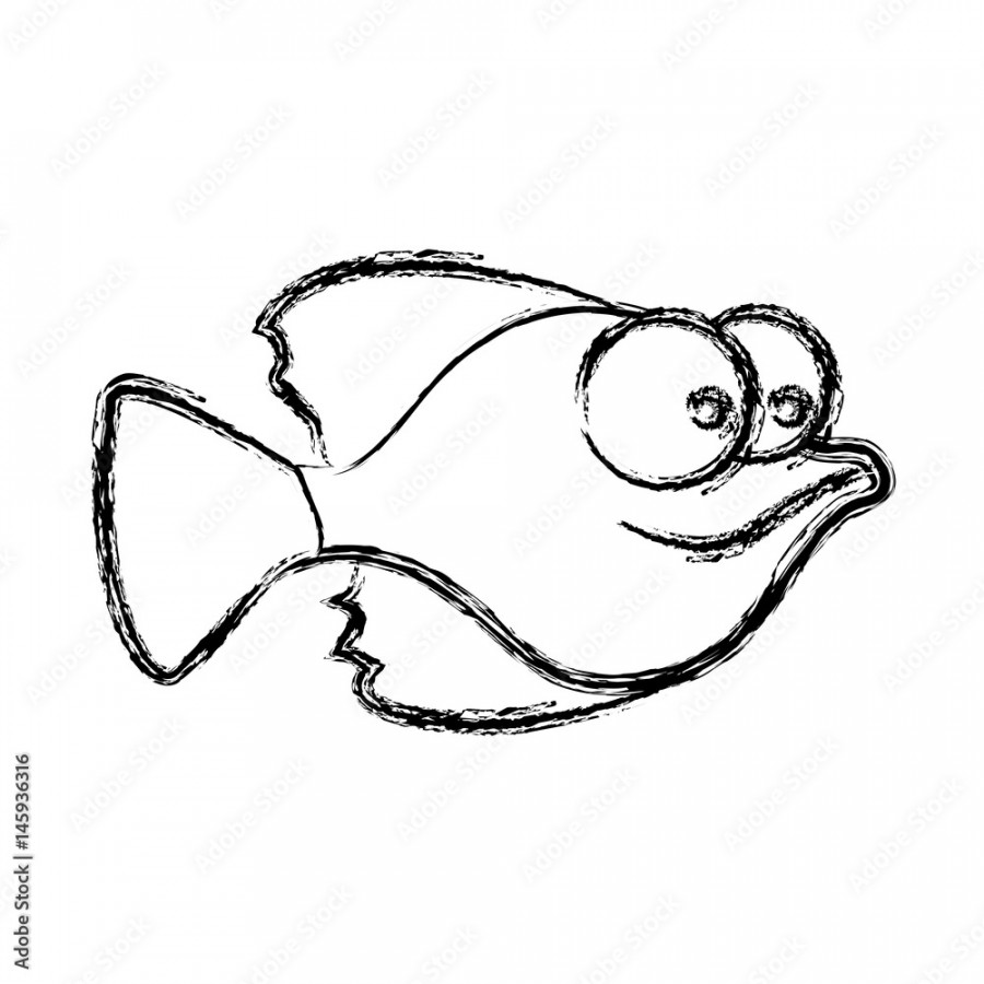 monochrome sketch of small fish with big eyes vector illustration