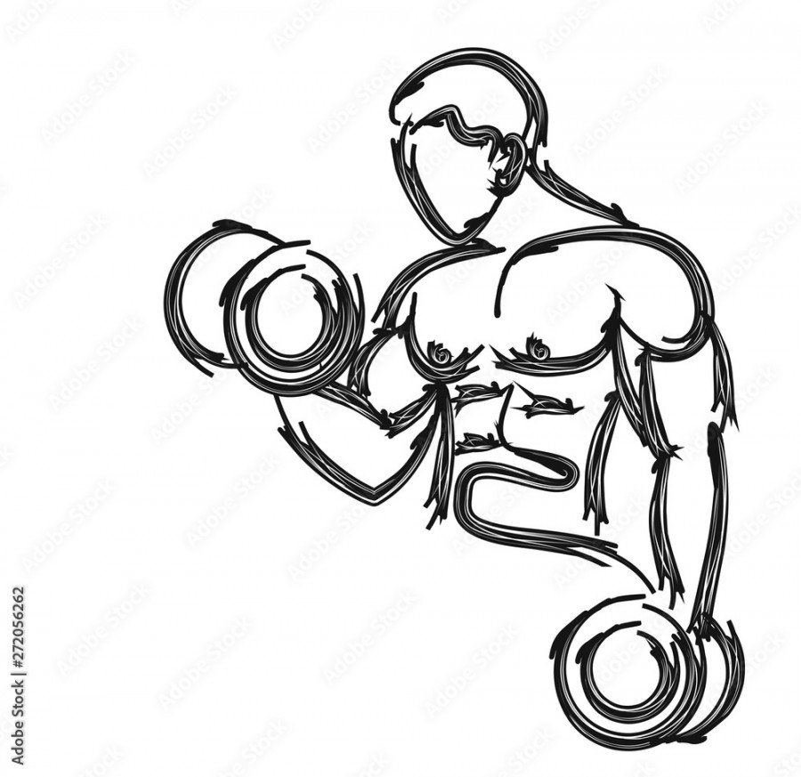 Muscular Man Workout with Barbell Sport and Activity Line Art