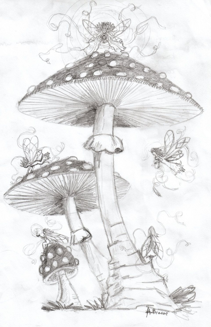 Mushroom drawing, Fairy drawings, Cool art drawings