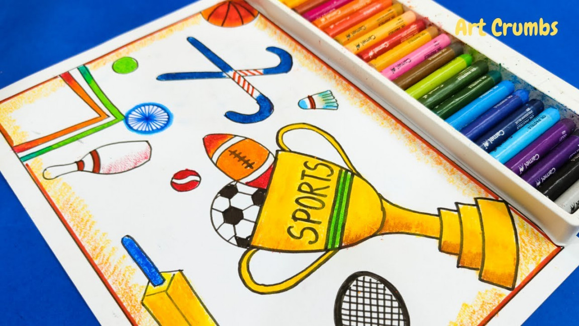 National Sports day drawing with oil pastels  Easy sports day drawing for  beginners  Art Crumbs