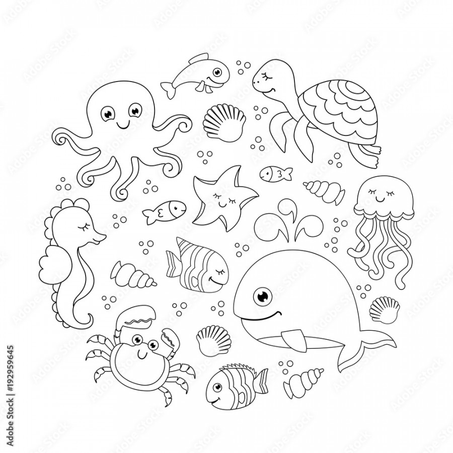 Ocean set with cute sea animals