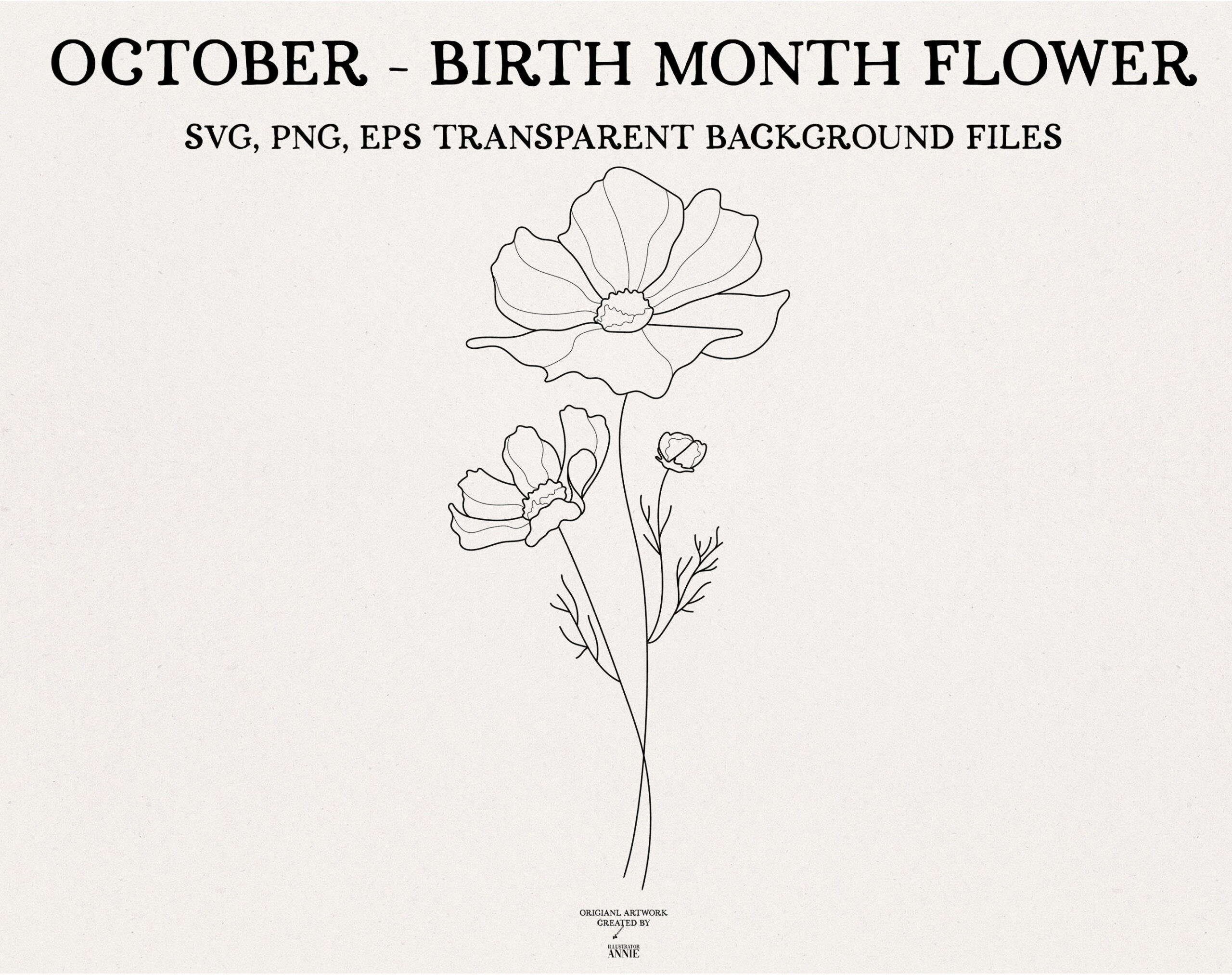 October Birth Month Flower October Cosmos Flower Birth Month SVG