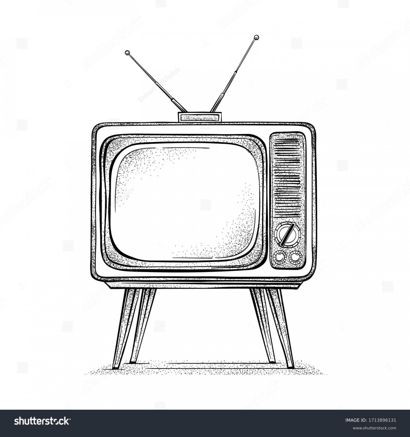 Old Tv Hand Drawn Vector Illustration Stock Vector (Royalty Free