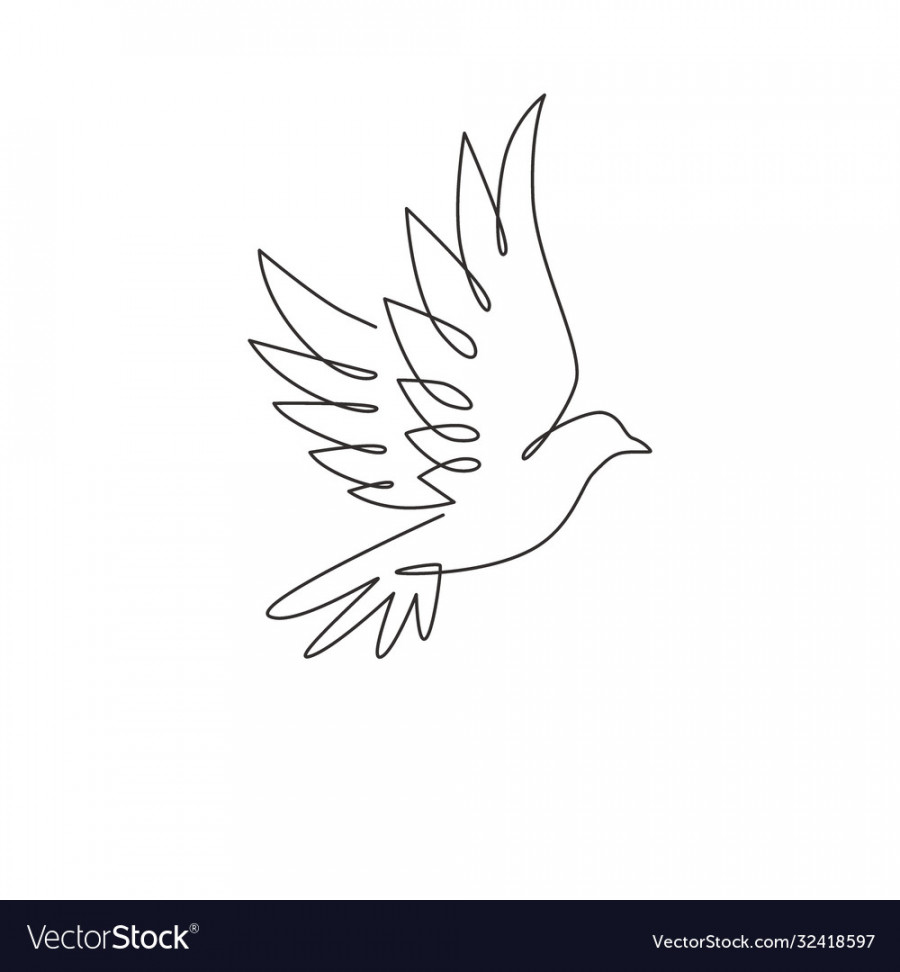 One continuous line drawing cute flying dove Vector Image