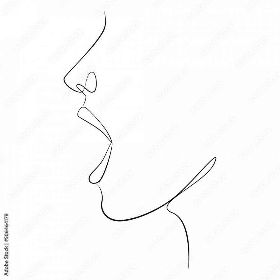 Open mouth side view one line drawing on white isolated background